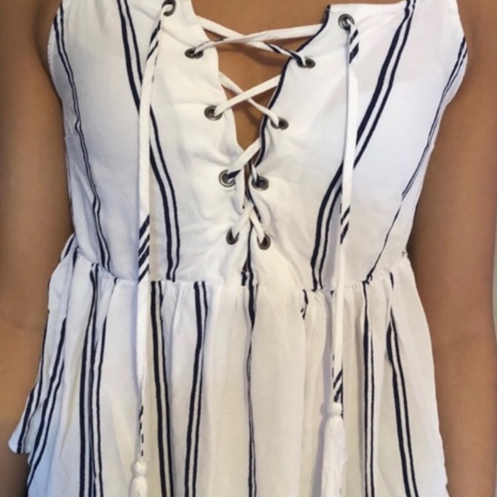 LA Hearts B&W Striped Adjustable Tank Top